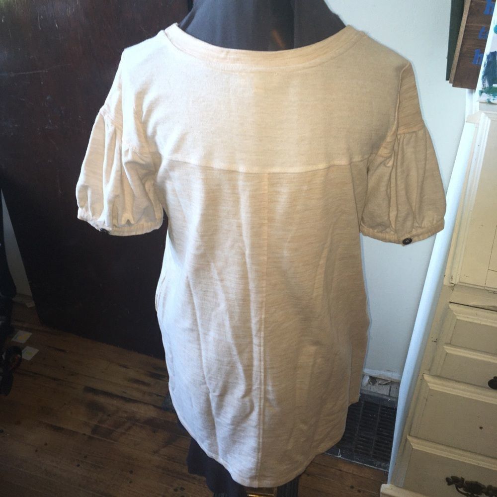 Umgee shirt sleeve cream sweatshirt feminine dress - Picture 3 of 5